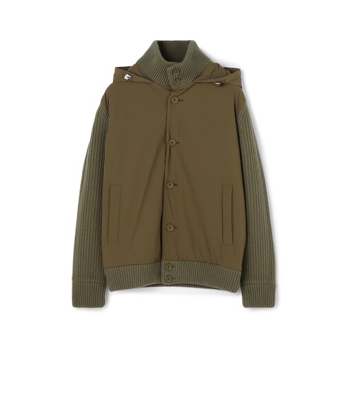 HERNO ナイロンコンビ フーデッド ニットブルゾン