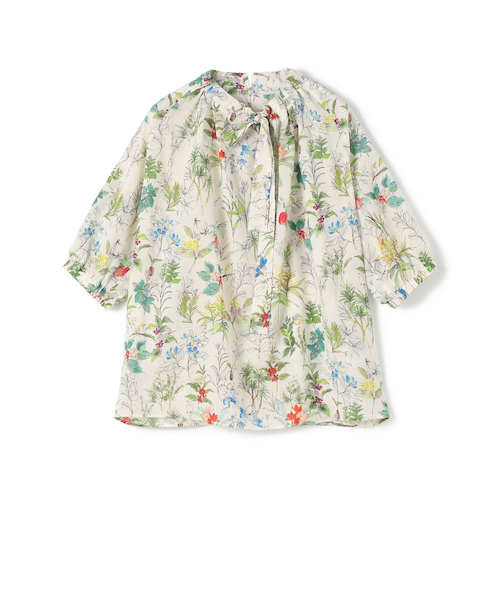 【新品未使用】バードプリントギャザーボウタイブラウス　トゥモローランド カリビアンバードプリント ギャザーボウタイブラウス｜トゥモロ