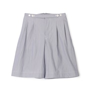 コットンナイロンストライプ  2プリーツ ベルトレス ショートパンツ