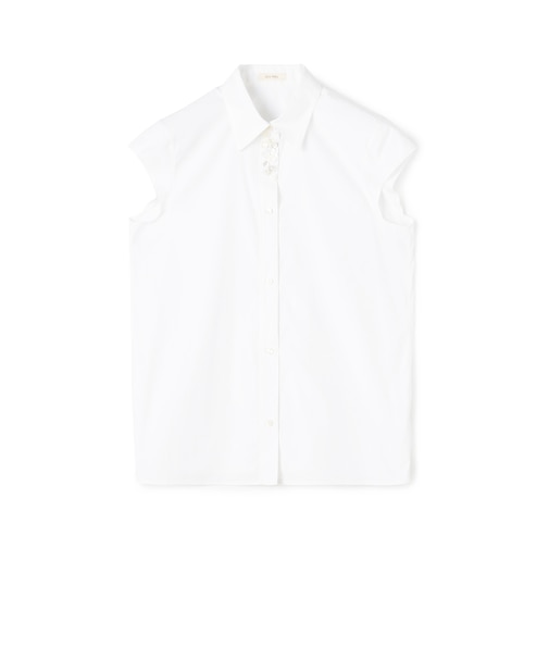 コットンストレッチポプリン キャップスリーブシャツ