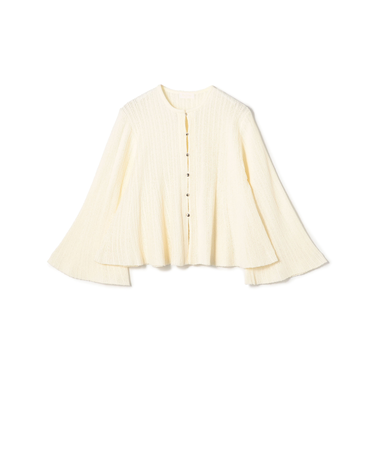 ブークレーミラノリブボーダー フレアカーディガン