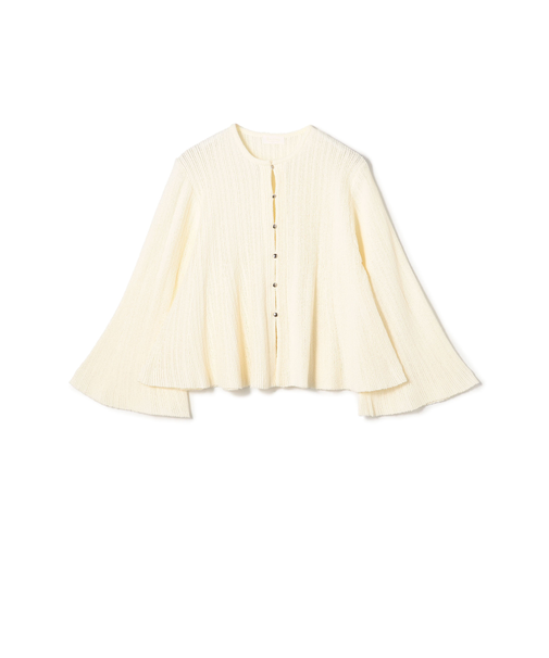 ブークレーミラノリブボーダー フレアカーディガン