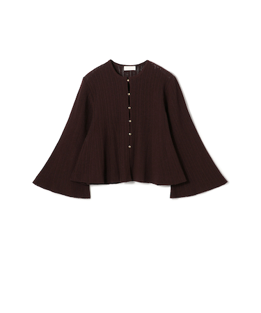 ブークレーミラノリブボーダー フレアカーディガン