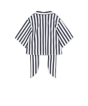 コットンナイロンストレッチストライプ タイブラウス