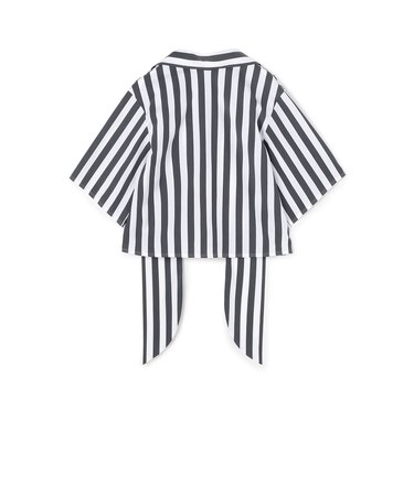 コットンナイロンストレッチストライプ タイブラウス