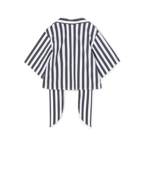 コットンナイロンストレッチストライプ タイブラウス