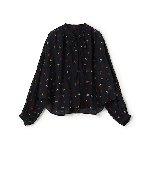 フルーロンエンブロイダリー ボウタイブラウス