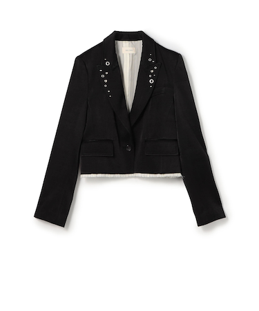 レーヨンウールサテン クロップドジャケット