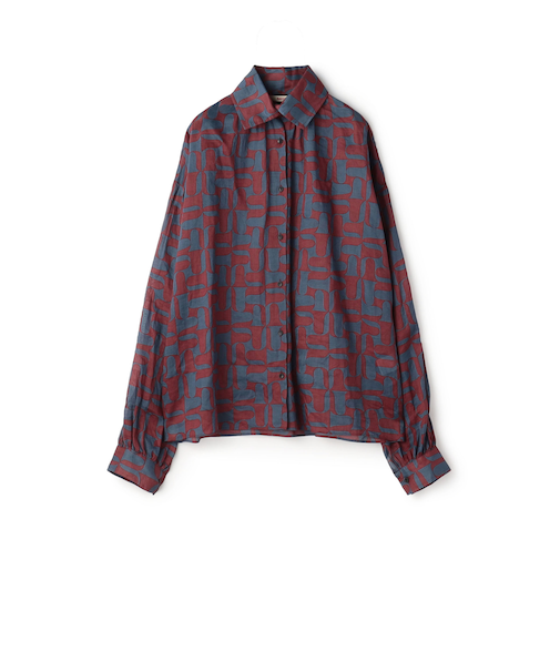 コットンオーガンジープリント ギャザースリーブシャツ