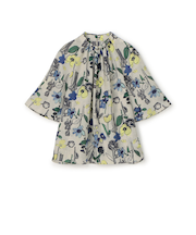 フラワーベッドプリント ネックギャザーブラウス