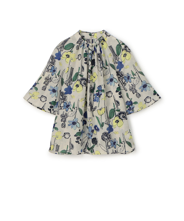 フラワーベッドプリント ネックギャザーブラウス