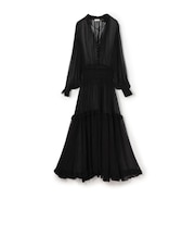 シルクシフォン ラッフルマキシワンピース