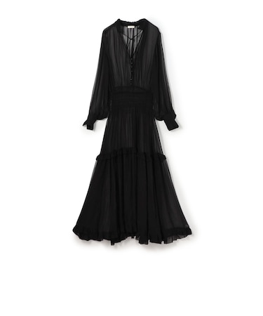 シルクシフォン ラッフルマキシワンピース