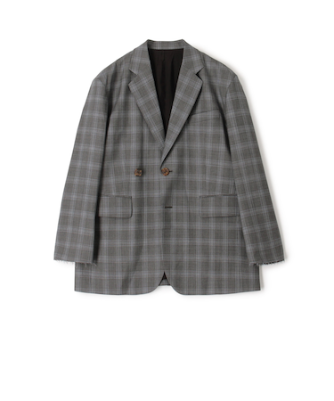 Super140's ウールトロピカル チェックオーバーサイズドジャケット