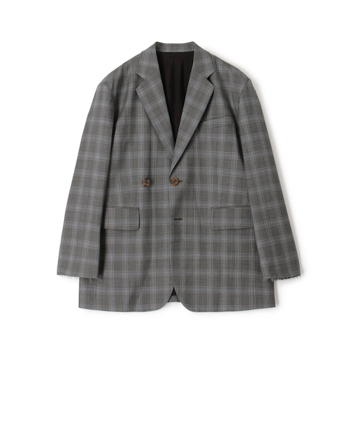 Super140's ウールトロピカル チェックオーバーサイズドジャケット