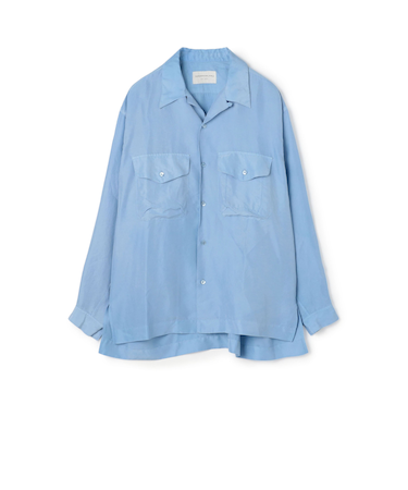 シルク オープンカラー ダブルポケット ロングスリーブシャツ