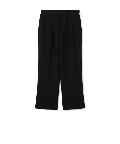 ウールリネンコットン 2タックワイドストレートパンツ