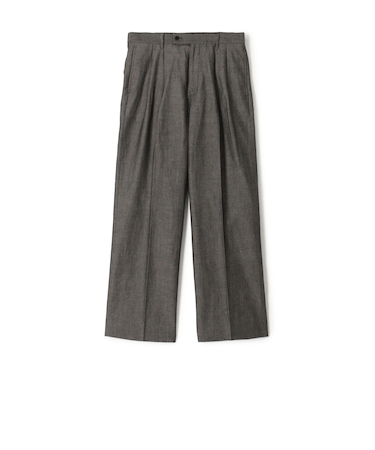 ウールリネンコットン 2タックワイドストレートパンツ