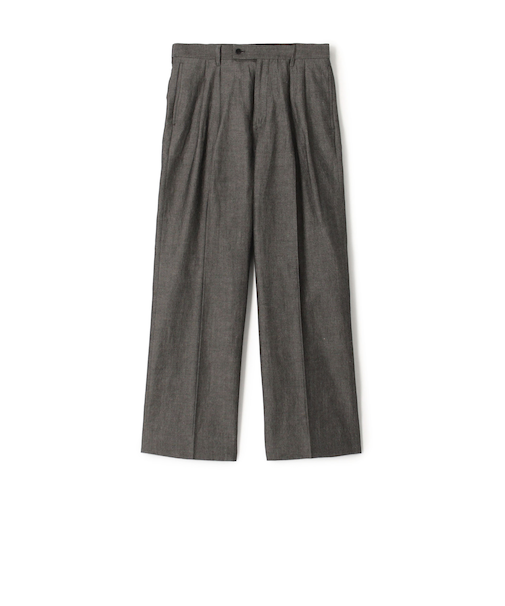 ウールリネンコットン 2タックワイドストレートパンツ
