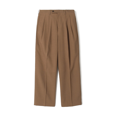 SUPER120’Sウール 2プリーツ ワイドストレート バレルパンツ