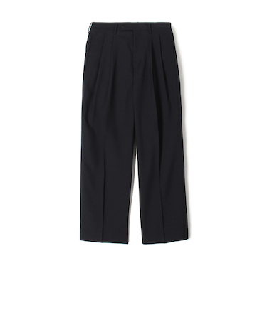 SUPER120’Sウール 2プリーツ ワイドストレート バレルパンツ