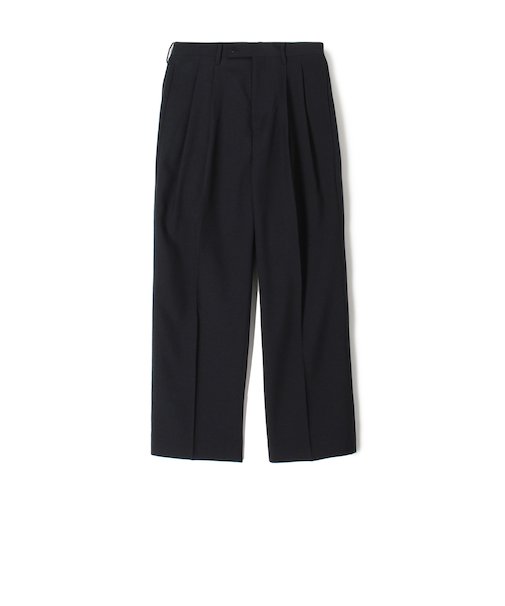 SUPER120’Sウール 2プリーツ ワイドストレート バレルパンツ