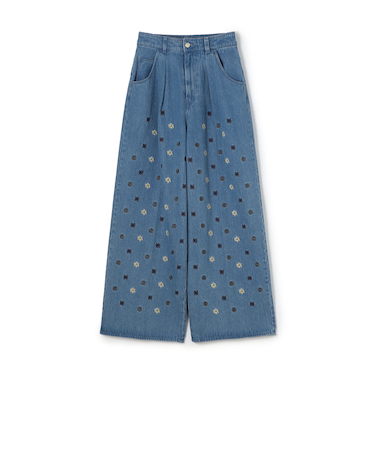 ボタニカルエンブロイダリーデニム タックワイドパンツ