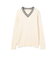 コットンシルク Vネックプルオーバー ケーブルニット