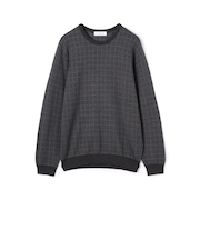 ウールシルクカシミヤ ジオメトリック柄 クルーネックプルオーバーニット