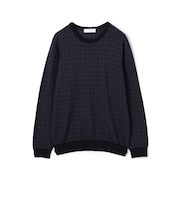 ウールシルクカシミヤ ジオメトリック柄 クルーネックプルオーバーニット