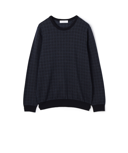 ウールシルクカシミヤ ジオメトリック柄 クルーネックプルオーバーニット