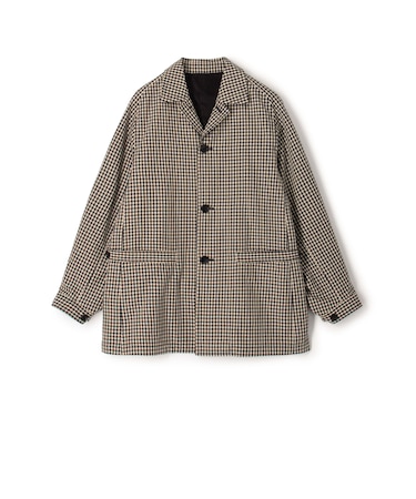 シルクカシミア ギンガムチェック シングルブレステッド ショートコート