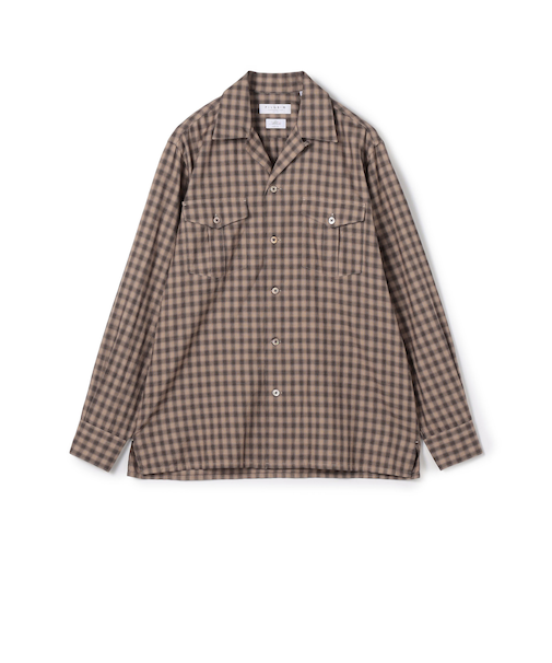コットンオンブレーチェック ダブルポケットオープンカラーシャツ ALBINI