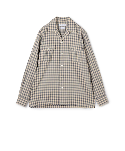 コットンオンブレーチェック ダブルポケットオープンカラーシャツ ALBINI