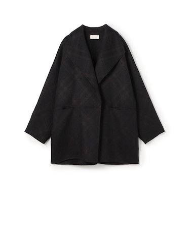 【WEB先行予約】ダブルフェイスチェックジャガード ウィングカラーコート