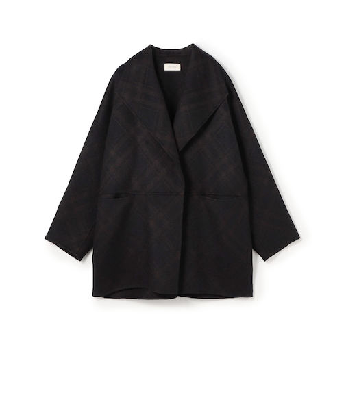 【WEB先行予約】ダブルフェイスチェックジャガード ウィングカラーコート