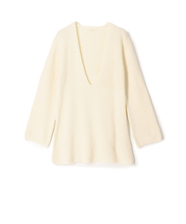 カールヤーンニット Vネックチュニックプルオーバー