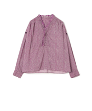 コットンレーヨンプリント スタンドフリルブラウス