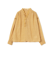 コットンレーヨンプリント スタンドフリルブラウス