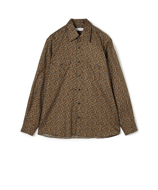 コットンツイル ペイズリープリント ダブルポケットレギュラーカラーシャツ