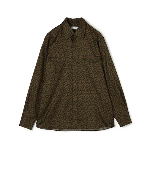 コットンツイル ペイズリープリント ダブルポケットレギュラーカラーシャツ