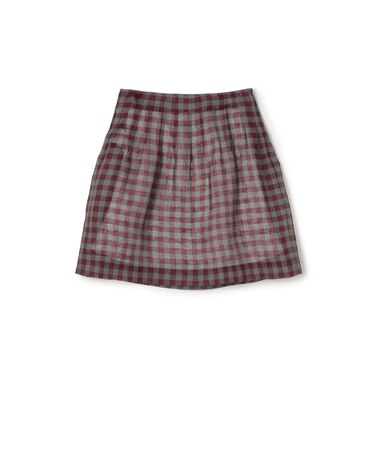 SHUSHU/TONG Low Pleated Skirt リネン チェックスカート