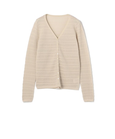 コットンポリエステルアセテートリブ Vネックカーディガン