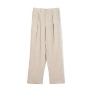 リネンアムンゼンストライプ 1プリーツテーパード ペグトップパンツ