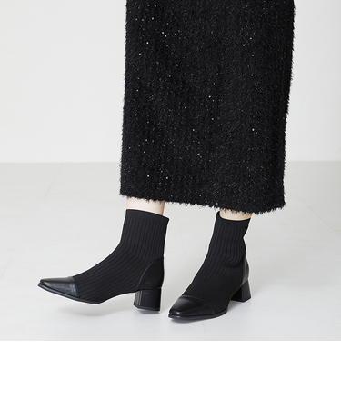 切替ニットヒールブーツ