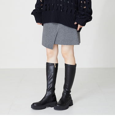 厚底ストレッチロングブーツ