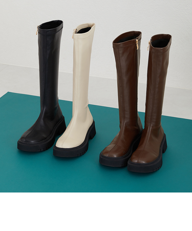 厚底ストレッチロングブーツ
