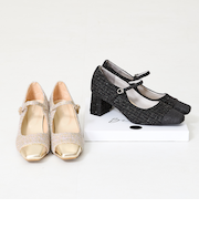 ツイード切替ワンストラップパンプス