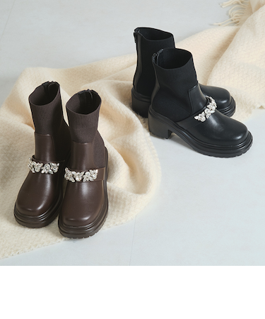 ビジューベルトニットドッキンブブーツ