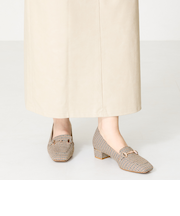 メタリックラインビットヒールローファー